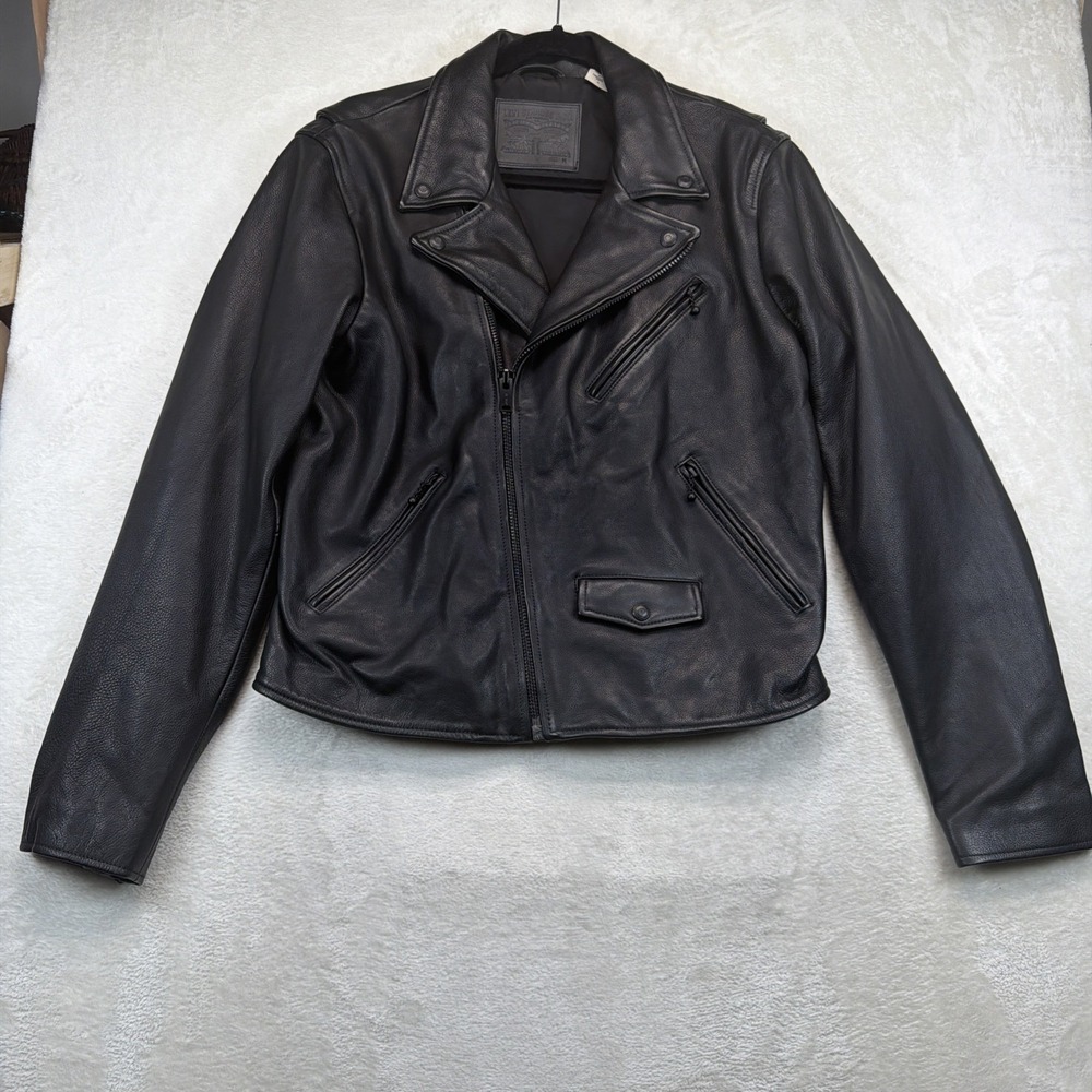 Levi's Leather Moto Jacket Mens M Black Genuine Leather Motorcycle Biker